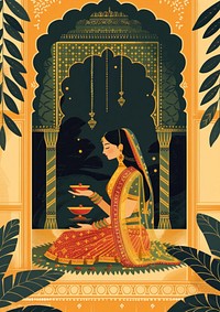 Indian traditional mughal pichwai art adult bride representation.