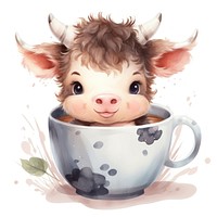 Watercolor cow pop teacup cartoon mammal cattle.
