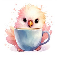 Watercolor cockatoo pop teacup cartoon coffee animal.