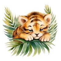 Watercolor baby tiger sleeping animal wildlife cartoon.