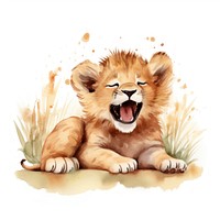 Watercolor baby lion sleeping animal cartoon mammal.