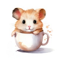 Watercolor hamster pop teacup animal cartoon rodent.