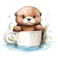 Watercolor otter pop teacup cartoon mammal animal.