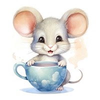 Watercolor mouse pop teacup animal rat cartoon.