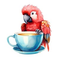 Watercolor macaw pop teacup animal cartoon parrot.
