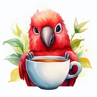 Watercolor parrot pop teacup cartoon animal bird.