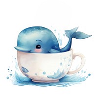 Watercolor whale pop teacup cartoon mug refreshment.