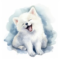 Watercolor white fox seal sleeping animal cartoon mammal.