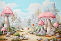 Painting of mushroom border fungus agaric plant.
