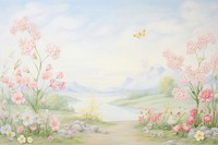 Painting of spring border outdoors nature flower.
