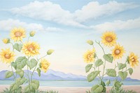 Painting of sunflowers border outdoors nature plant.