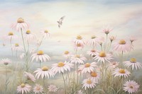 Painting of white coneflowers border backgrounds outdoors flying.