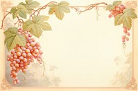 Painting of vintage red grapes border plant vine leaf.