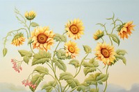 Painting of vintage sunflowers border pattern yellow plant.