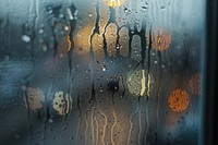 Handprint silhouette written window glass condensation.