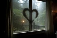Heart silhouette written window plant glass.