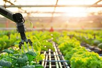 Robot vegetable gardening outdoors.