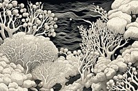 Coral reefs backgrounds monochrome drawing.