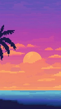 Sunset sky and beach pixel outdoors nature dawn.