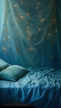 Blue bedroom photo furniture light illuminated.