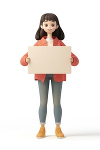 Woman DJ holding board standing person doll.