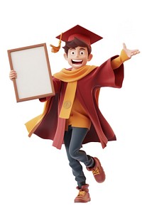 Graduated teenager holding board graduation portrait costume.