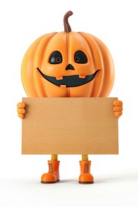Halloween holding board vegetable pumpkin face.
