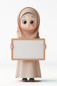 Muslim girl holding board figurine person face.