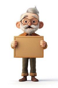 Older holding board cardboard portrait standing.