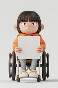 Sad disabled holding board wheelchair sitting person.