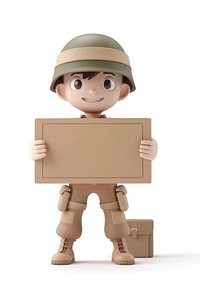 Soldier holding board cardboard standing person.