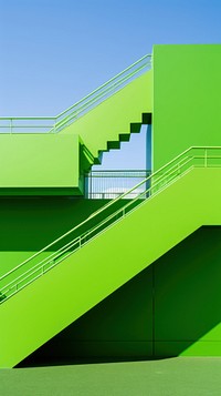 High contrast green stair architecture staircase building.