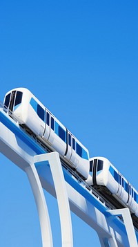 High contrast Metro train monorail vehicle blue.