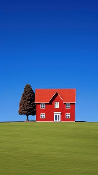High contrast red house architecture landscape building.