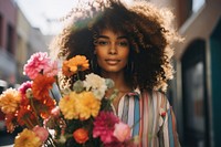 Blackwoman pride outfit fashion flower portrait plant.