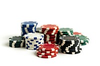 Photo of casino poker gambling game white background.