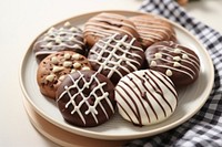 Cute cookies chocolate on dish dessert plate food.