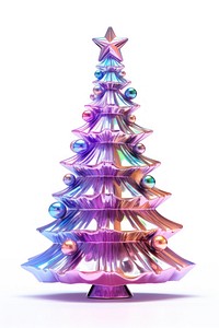 3D render of christmas tree iridescent white background illuminated celebration.