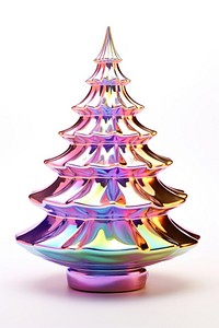 3D render of christmas tree iridescent white background illuminated celebration.