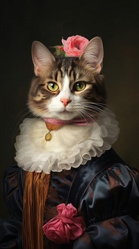 Cat costumes wearing Mona Lisa portrait animal mammal.