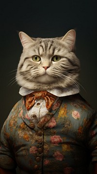Fat cat costumes wearing Mona Lisa portrait animal mammal.