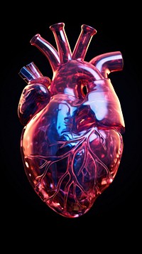 Anatomical heart black background illuminated antioxidant.