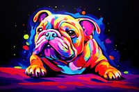 Black light oil painting of bull dog purple bulldog animal.