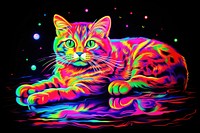 Black light oil painting of cat purple pattern animal.