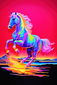 Black light oil painting of horse animal mammal purple.