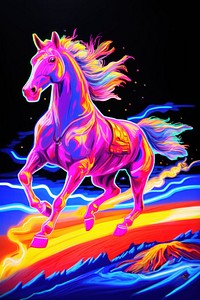 Black light oil painting of horse purple animal mammal.