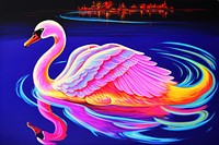 Black light oil painting of swan flamingo animal bird.