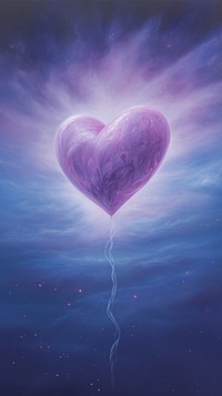 A pastel purple heart balloon space illuminated.