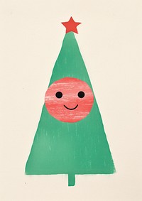 Risograph printing illustration minimal of a Christmas tree christmas art anthropomorphic.
