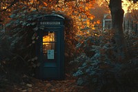 Telephone box autumn light architecture.
